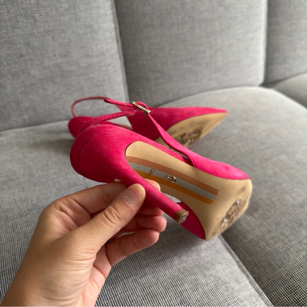 Sam Edelman Hazel Pink Fuchsia Slingback Heels Suede Upper Size 6.5 Women’s - Picture 5 of 6
